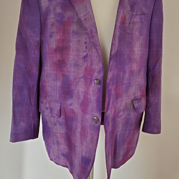 Hand painted tie dyed purple pink black gray blue suit blazer unisex XL XXL 48 - Picture 9 of 10